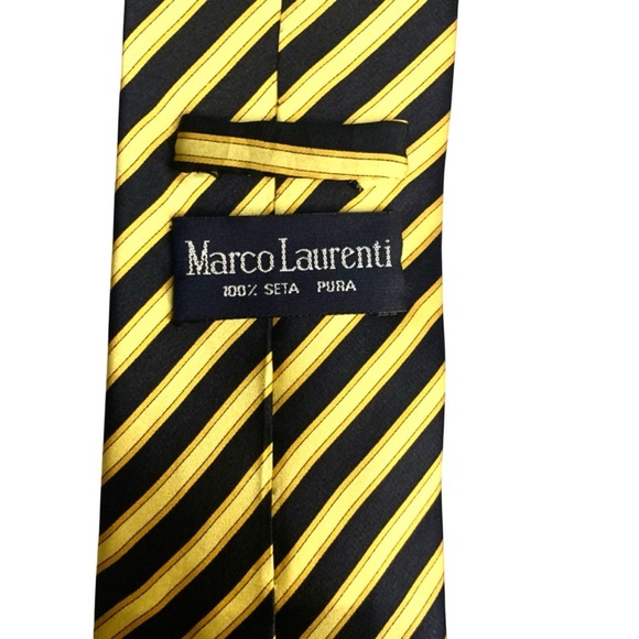 Marco Laurenti - Yellow Black Striped Tie - 100% Seta Pura Silk - Hand Sewn - Picture 5 of 5